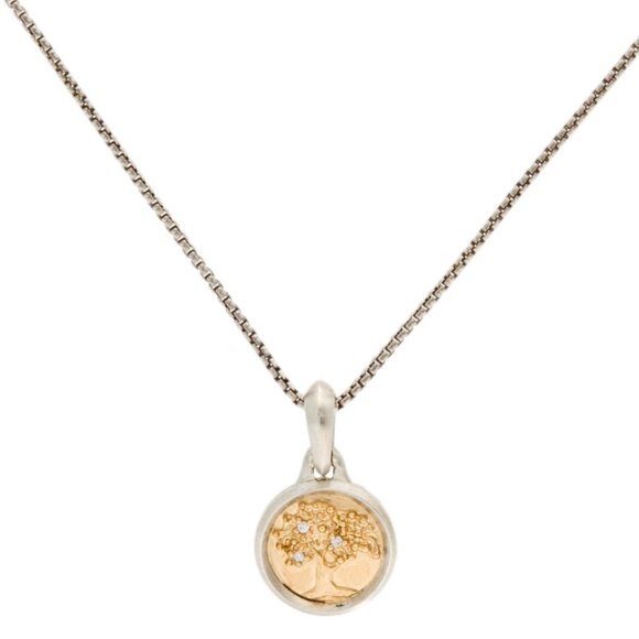 DAVID YURMAN DIAMOND STERLING SILVER & 18K TREE OF LIFE PENDANT NECKLACE - Picture 3 of 7